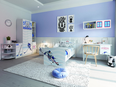 Кровать Смарти-2 (Белый/Фотопечать Хоккей)