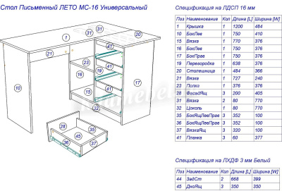 Стол письменный Лето МС-16 (Цемент светлый)
