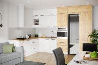 ТЭКС_Кухня Тоскана_угловая_белый глянец_дуб крафт золотой