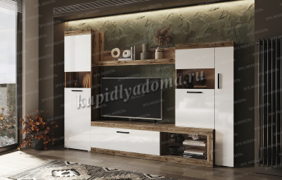 Гостиная Бастон (Дуб делано/Белый гладкий)