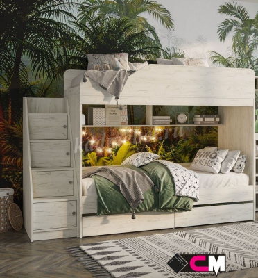 Кровать двухъярусная Гранд (Дуб крафт белый)