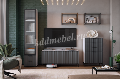 Гостиная Зефир К2 (Белое дерево/Черный муар/Серый/Графит)