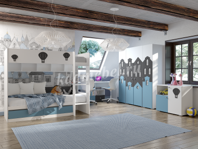 Стол письменный Сити с ящиками 332.08 (Белый/Графит софт/Голубой)